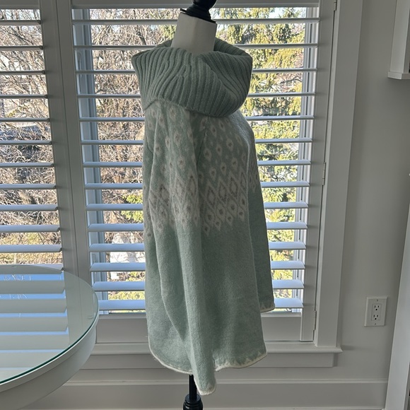 RICKI'S Women's Mint Green Fair Isle Cowl Neck Tunic Sweater, Turtleneck Top - Picture 4 of 13